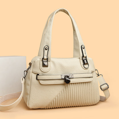 Women's Trendy Large Capacity Stitching Square PU Shoulder Bag
