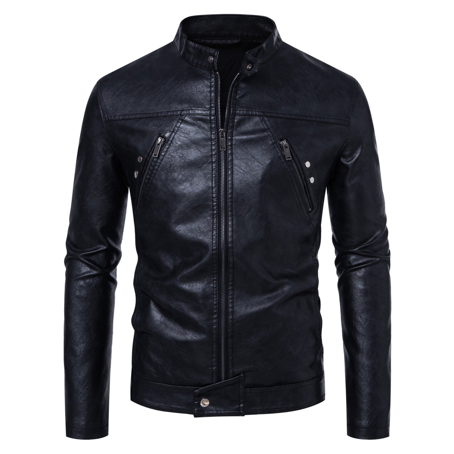 Men's Premium Casual Leather Jacket Stand Collar Coat - LAKD London
