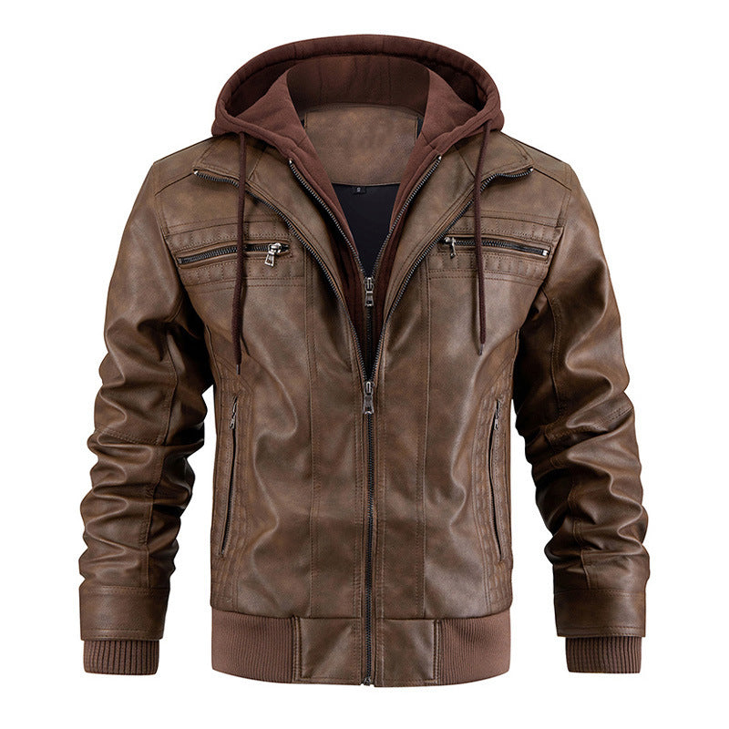 Men's Luxury Hooded Leather Jacket With Zipper Pockets - LAKD London