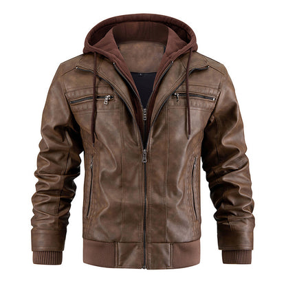Men's Luxury Hooded Leather Jacket With Zipper Pockets - LAKD London