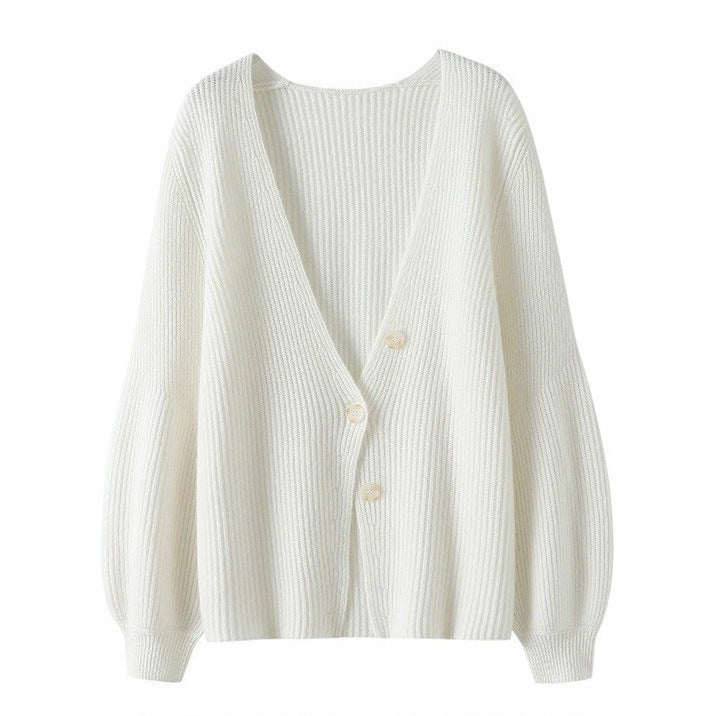 Women's Loose Solid Color Knitted Button Cardigan Sweater