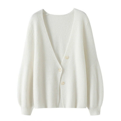 Women's Loose Solid Color Knitted Button Cardigan Sweater