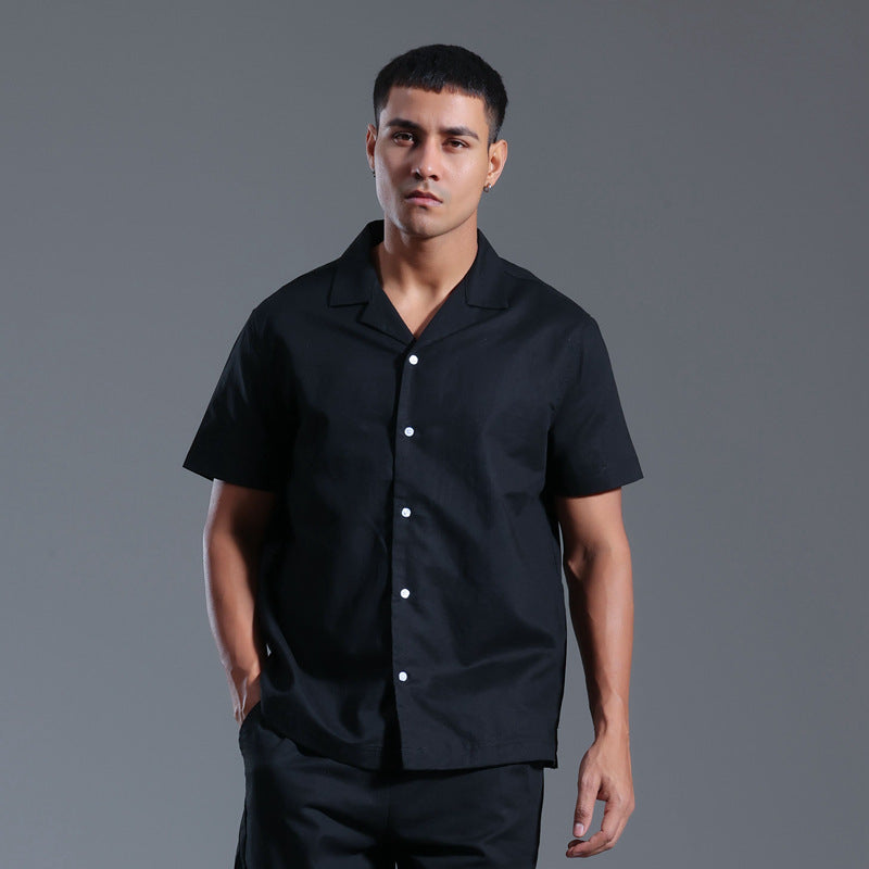 Men's Cuban Collar Cotton Linen Short Sleeve Summer Shirt Casual
