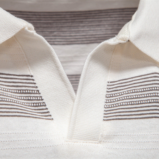 Men's Striped Lapel Polo Summer Textured Short Sleeve Shirt - LAKD London