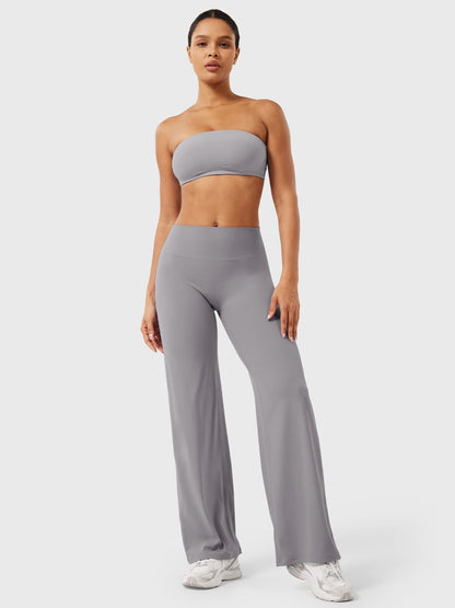 Women's Solid Summer High Waist Flared Wide Leg Pants