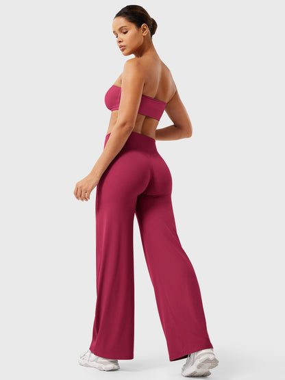 Women's Solid Summer High Waist Flared Wide Leg Pants