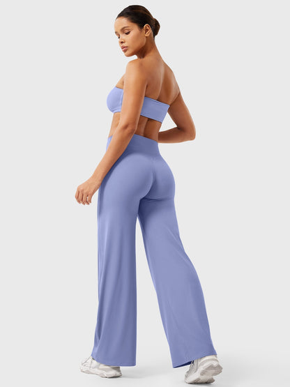 Women's Solid Summer High Waist Flared Wide Leg Pants