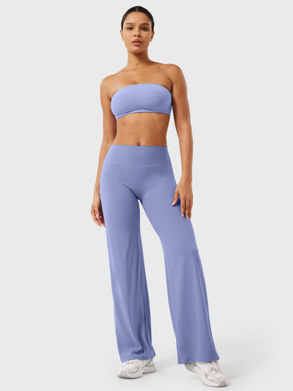 Women's Solid Summer High Waist Flared Wide Leg Pants