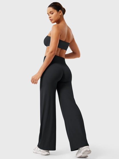 Women's Solid Summer High Waist Flared Wide Leg Pants