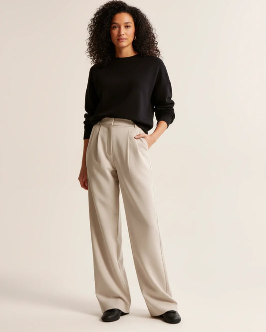 Women's High Waist Pleated Wide Leg Tailored Fit Trousers