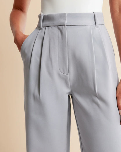 Women's High Waist Pleated Wide Leg Tailored Fit Trousers