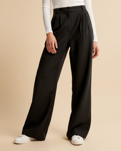 Women's High Waist Pleated Wide Leg Tailored Fit Trousers